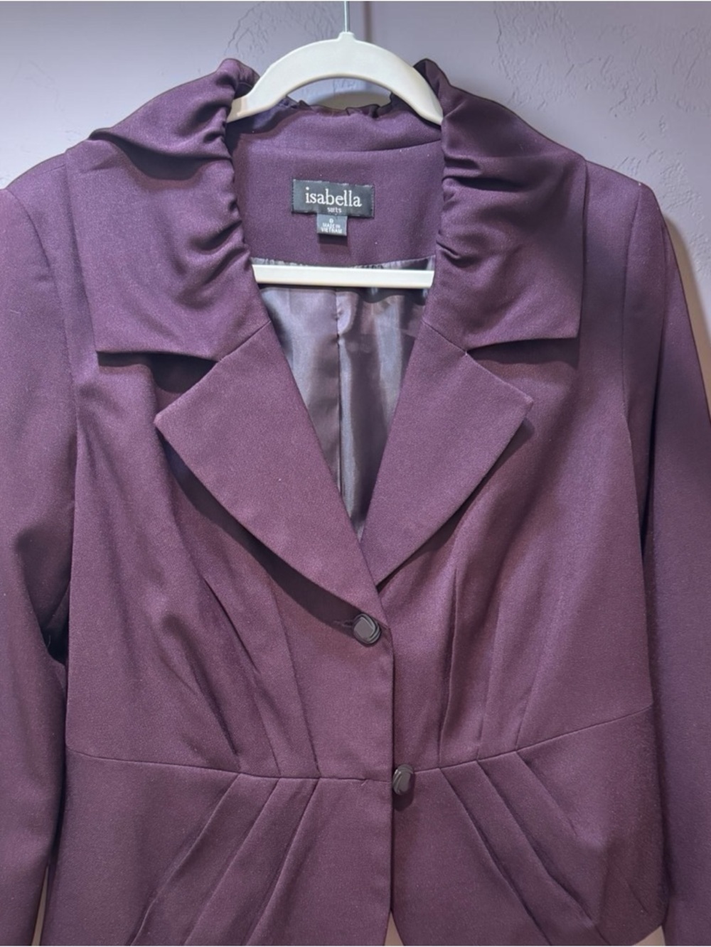 Isabella Plum Ruched-Collar Tailored Blazer